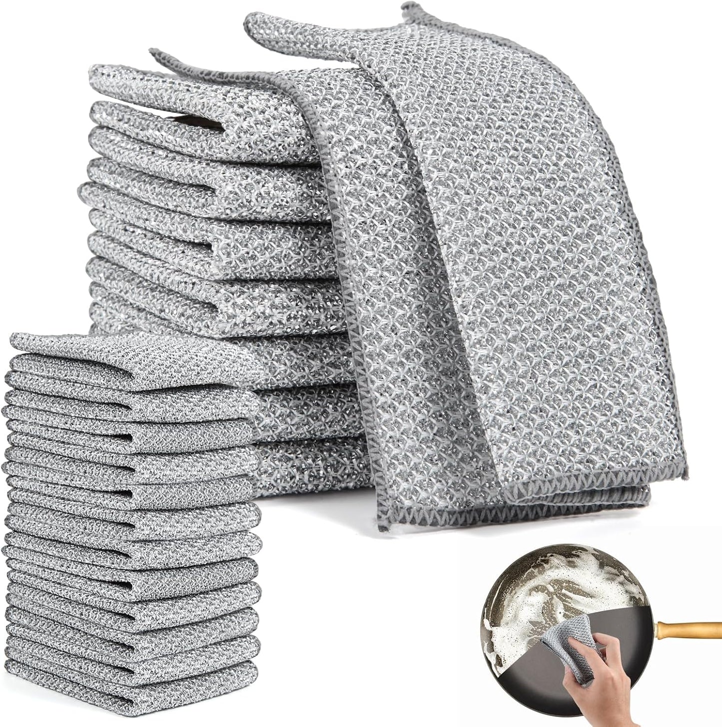 Återanvändbara disktrasor i metallnät (10-pack) – Tar effektivt bort smuts och är skonsamma mot ytor