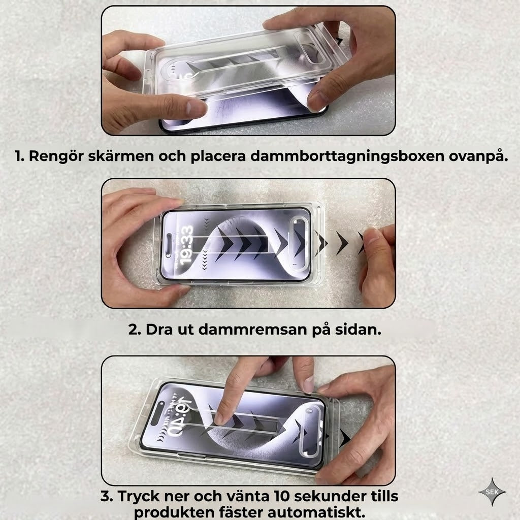 iPhone Skyddskit – Dammfritt Skärmskydd i Härdat Glas