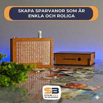 Sparebøsse i træ med tæller og krydsfelt