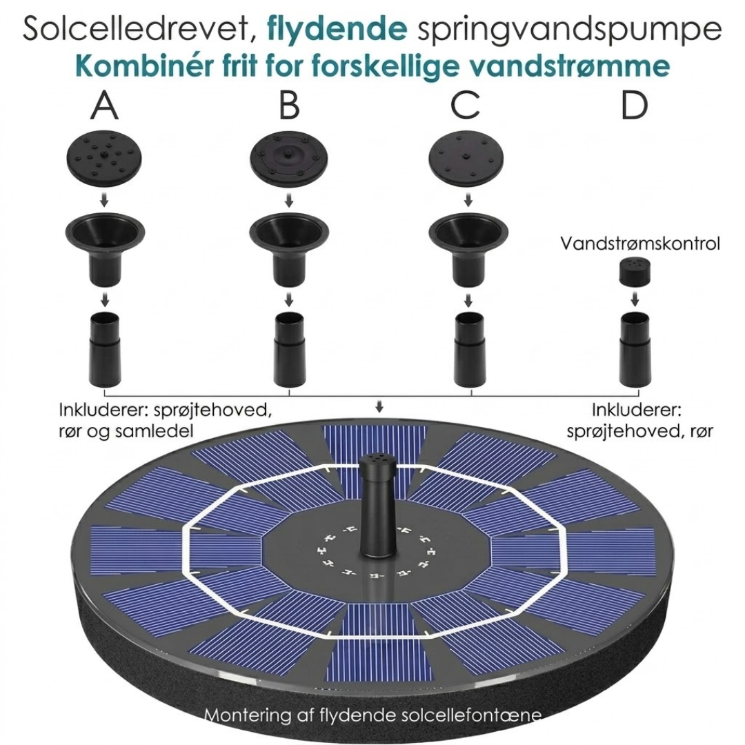 SolFontæne™ Solcelledrevet springvandspumpe til havedam og fuglebad