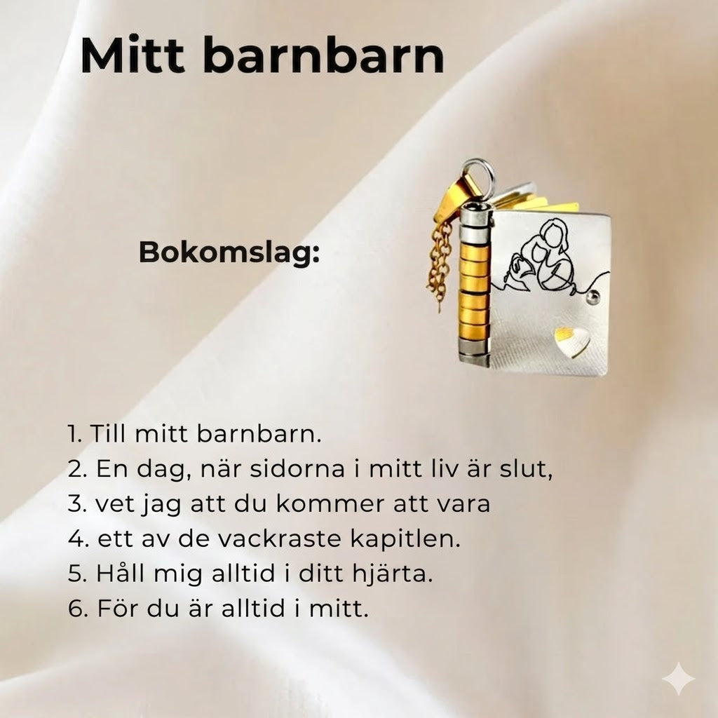 "Till mitt barnbarn" – det finaste lilla halsbandet med en bok