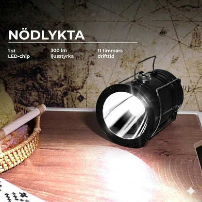 Solcellsdriven + USB-campinglykta och ficklampa