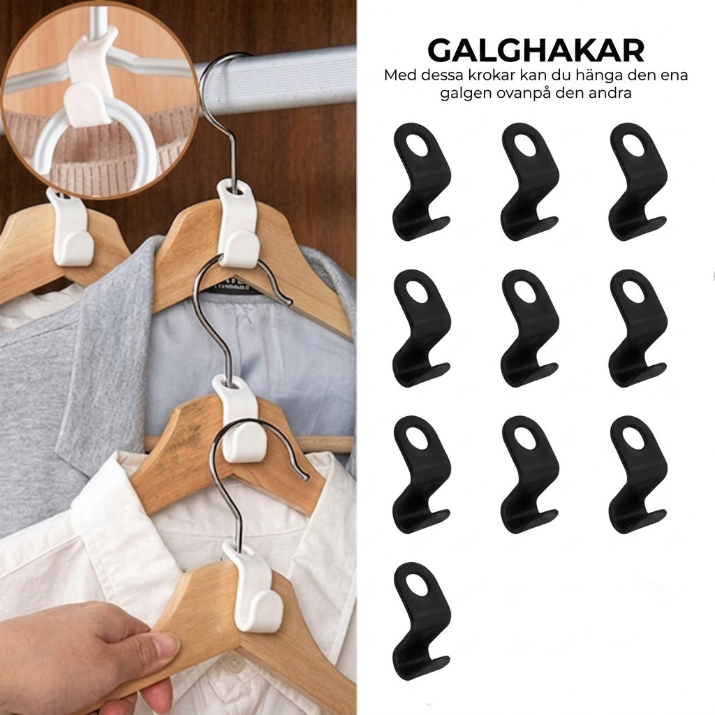 Platsbesparande hängarkrogar för galgar (10-pack)