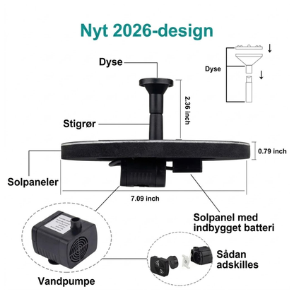 SolFontæne™ Solcelledrevet springvandspumpe til havedam og fuglebad