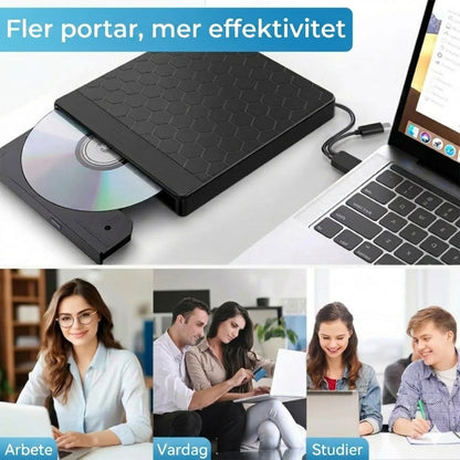 Extern CD/DVD-enhet 8-i-1 | Portabel brännare & läsare för bärbar dator