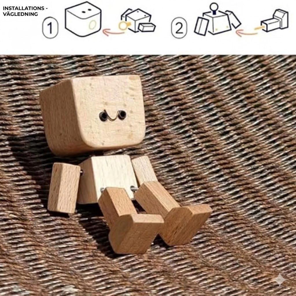 Charmig liten träfigur med 12 magnetiska ansiktsuttryck