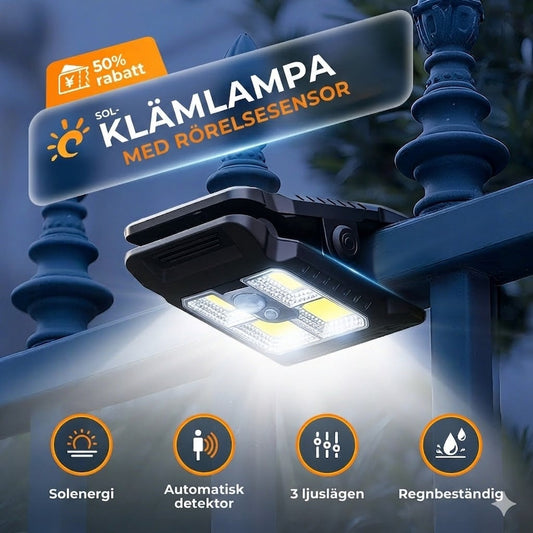 Solcells-klämlampa med rörelsesensor