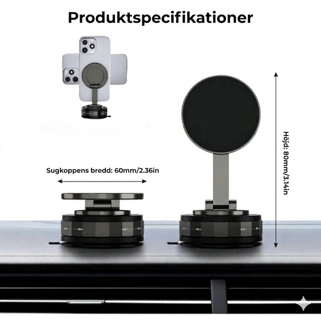 Magnetisk sugpropp – Vikbar 360° mobilhållare med vakuumlås