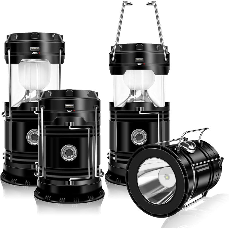 Solcellsdriven + USB-campinglykta och ficklampa