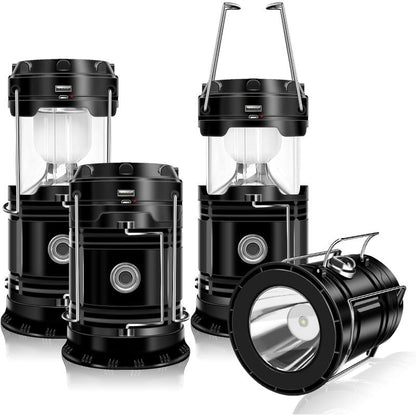 Solcellsdriven + USB-campinglykta och ficklampa