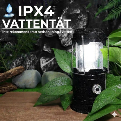 Solcellsdriven + USB-campinglykta och ficklampa