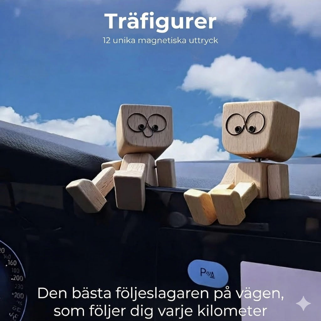 Charmig liten träfigur med 12 magnetiska ansiktsuttryck
