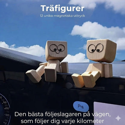 Charmig liten träfigur med 12 magnetiska ansiktsuttryck